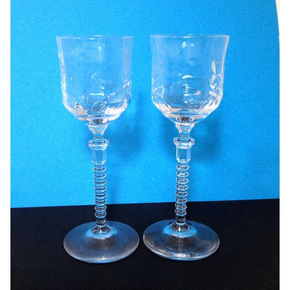 Vintage 2 Elegant Cut Crystal 1 oz. Cordial Glasses / Shot Glass